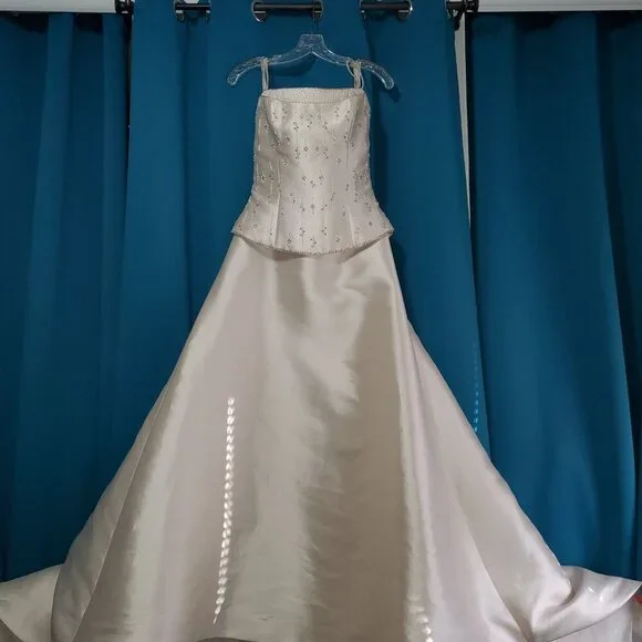 👑Pronovias Barcelona Bridal | Y2K Champagne Gown | Beaded Bustier Peplum Corset - Picture 12 of 13